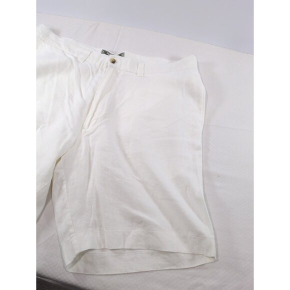 Charleston Twills Shorts Mens White 100% Linen - Chino Flat Front 40 X 9 - Picture 2 of 9